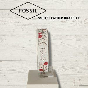 Fossil White Leather, Red and White Floral Patterned Bracelet